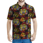 Red Tiger Tattoo Pattern Print Men's Polo Shirt