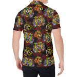 Red Tiger Tattoo Pattern Print Men's Shirt