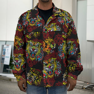 Red Tiger Tattoo Pattern Print Men's Shirt Jacket