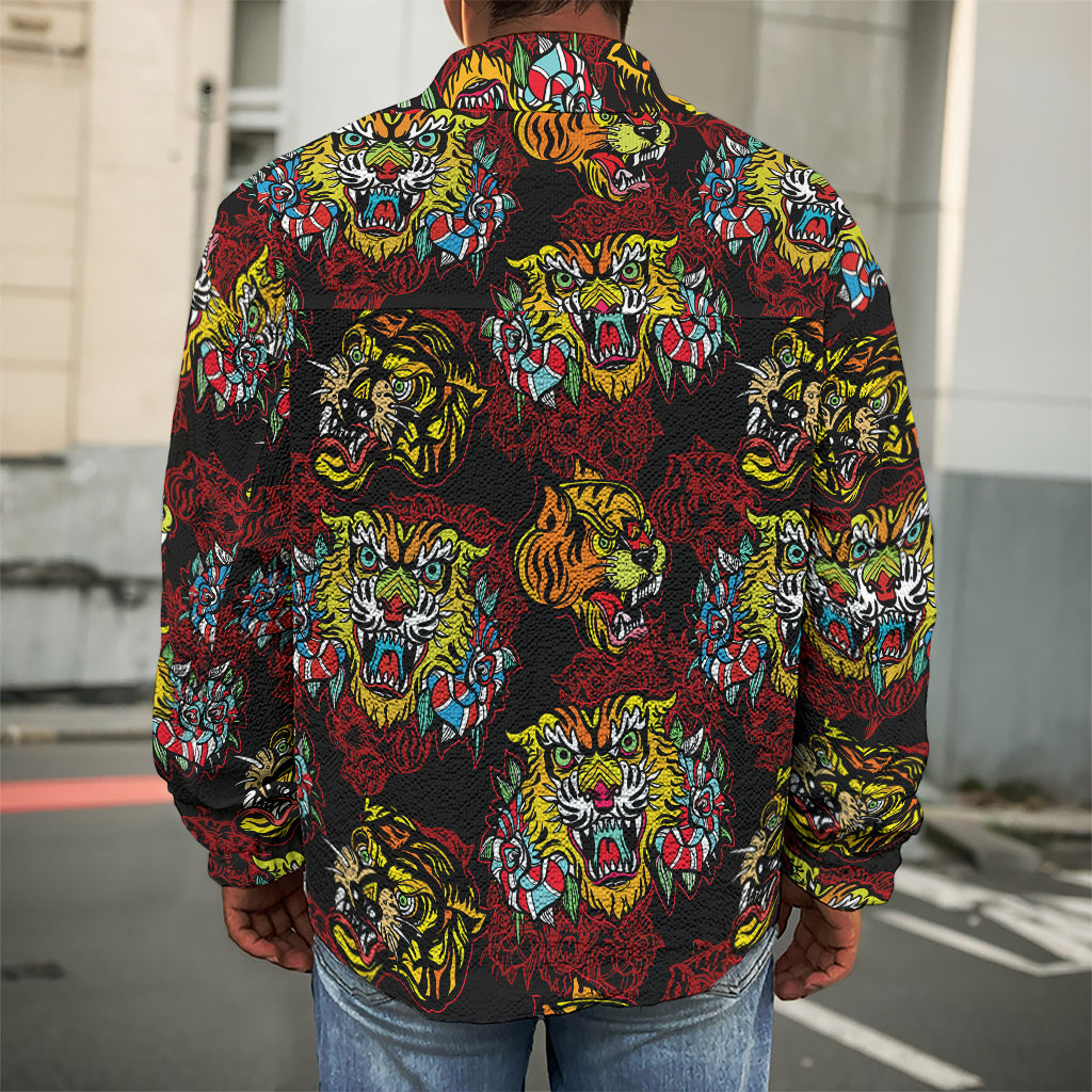 Red Tiger Tattoo Pattern Print Men's Shirt Jacket