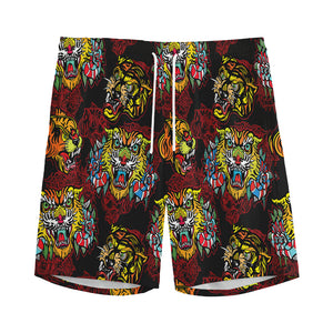 Red Tiger Tattoo Pattern Print Men's Sports Shorts