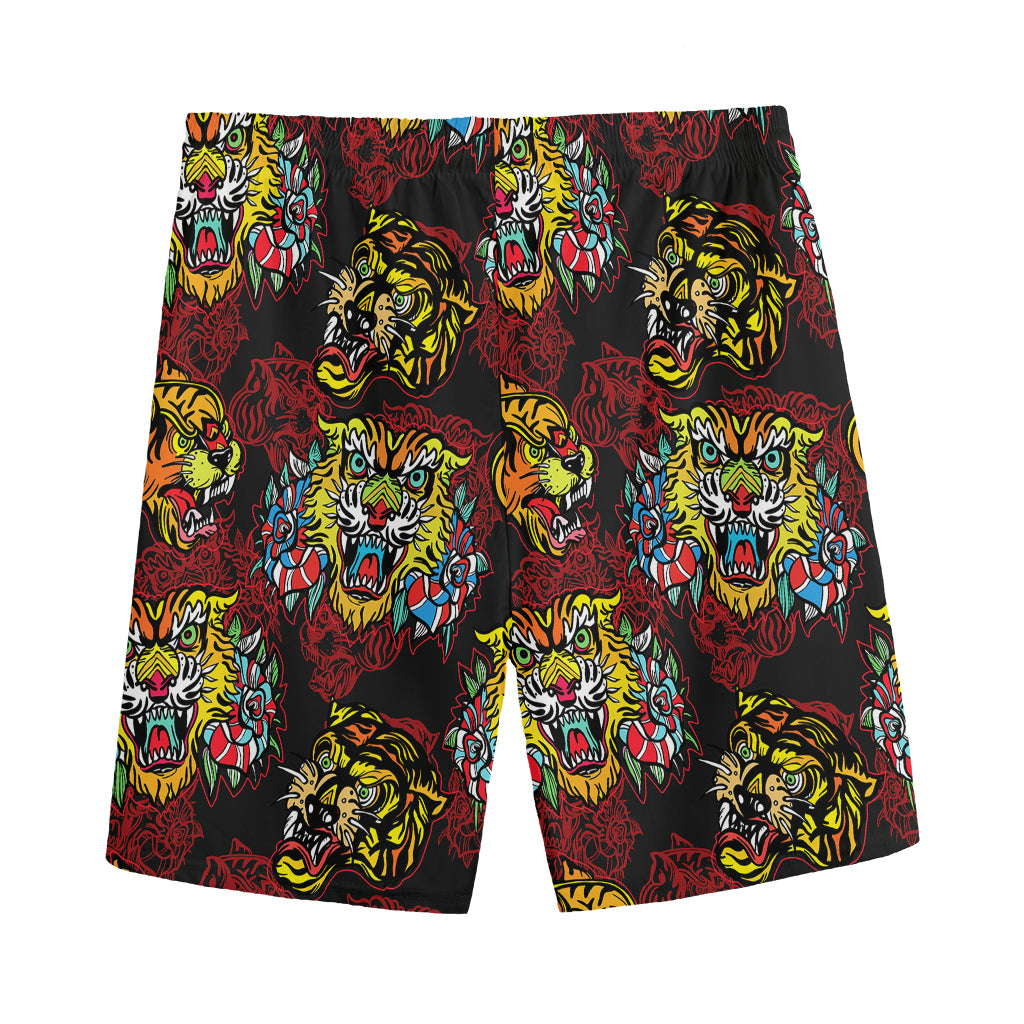 Red Tiger Tattoo Pattern Print Men's Sports Shorts