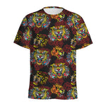 Red Tiger Tattoo Pattern Print Men's Sports T-Shirt