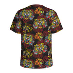 Red Tiger Tattoo Pattern Print Men's Sports T-Shirt