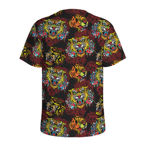 Red Tiger Tattoo Pattern Print Men's Sports T-Shirt