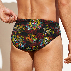 Red Tiger Tattoo Pattern Print Men's Swim Briefs