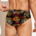 Red Tiger Tattoo Pattern Print Men's Swim Briefs