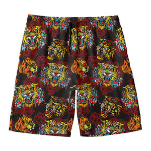 Red Tiger Tattoo Pattern Print Men's Swim Trunks