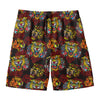 Red Tiger Tattoo Pattern Print Men's Swim Trunks