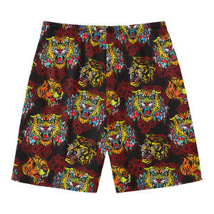 Red Tiger Tattoo Pattern Print Men's Swim Trunks