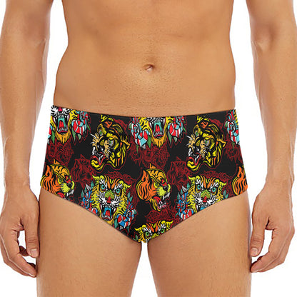 Red Tiger Tattoo Pattern Print Men's Triangle Swim Briefs