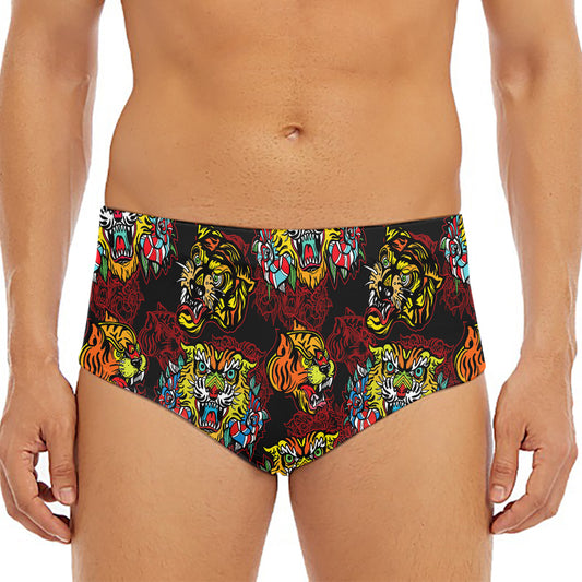 Red Tiger Tattoo Pattern Print Men's Triangle Swim Briefs