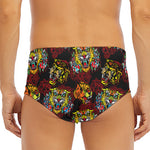 Red Tiger Tattoo Pattern Print Men's Triangle Swim Briefs