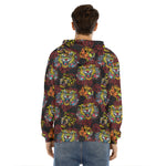 Red Tiger Tattoo Pattern Print Men's Velvet Pullover Hoodie