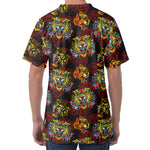 Red Tiger Tattoo Pattern Print Men's Velvet T-Shirt