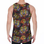 Red Tiger Tattoo Pattern Print Men's Velvet Tank Top