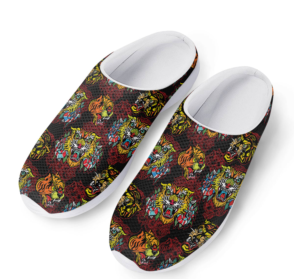 Red Tiger Tattoo Pattern Print Mesh Casual Shoes