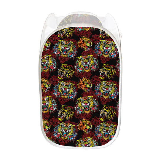 Red Tiger Tattoo Pattern Print Mesh Laundry Hamper
