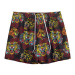 Red Tiger Tattoo Pattern Print Mesh Shorts