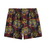 Red Tiger Tattoo Pattern Print Mesh Shorts