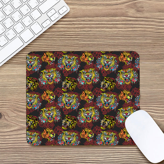 Red Tiger Tattoo Pattern Print Mouse Pad