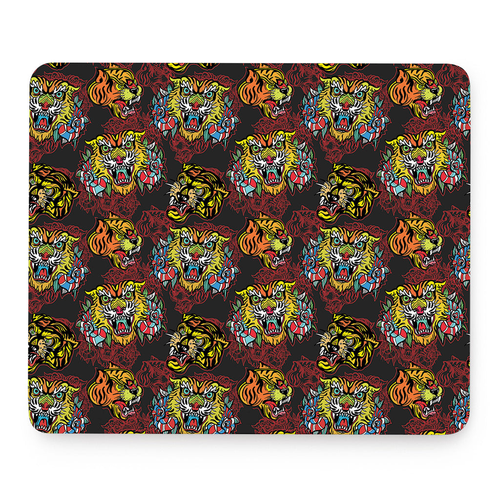 Red Tiger Tattoo Pattern Print Mouse Pad