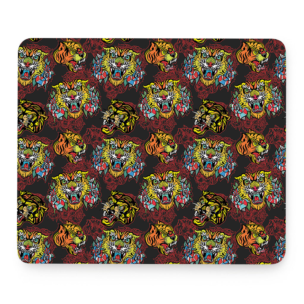 Red Tiger Tattoo Pattern Print Mouse Pad