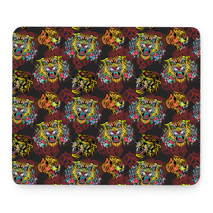 Red Tiger Tattoo Pattern Print Mouse Pad