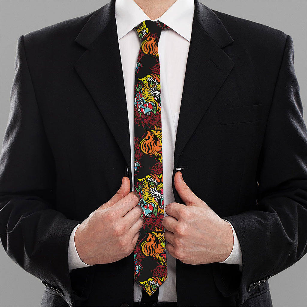 Red Tiger Tattoo Pattern Print Necktie