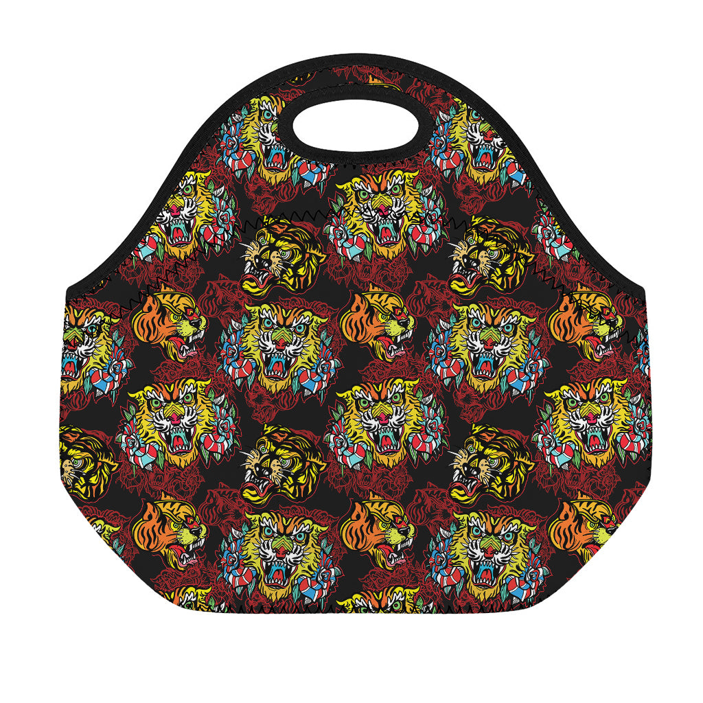 Red Tiger Tattoo Pattern Print Neoprene Lunch Bag