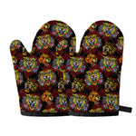 Red Tiger Tattoo Pattern Print Oven Mitts