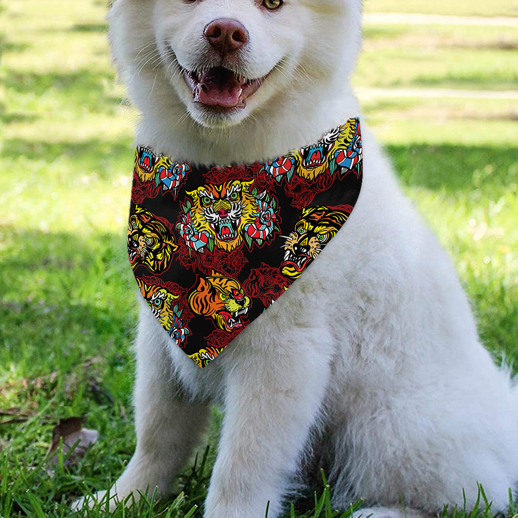 Red Tiger Tattoo Pattern Print Over The Collar Dog Bandana