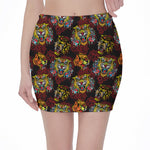 Red Tiger Tattoo Pattern Print Pencil Mini Skirt