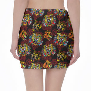 Red Tiger Tattoo Pattern Print Pencil Mini Skirt