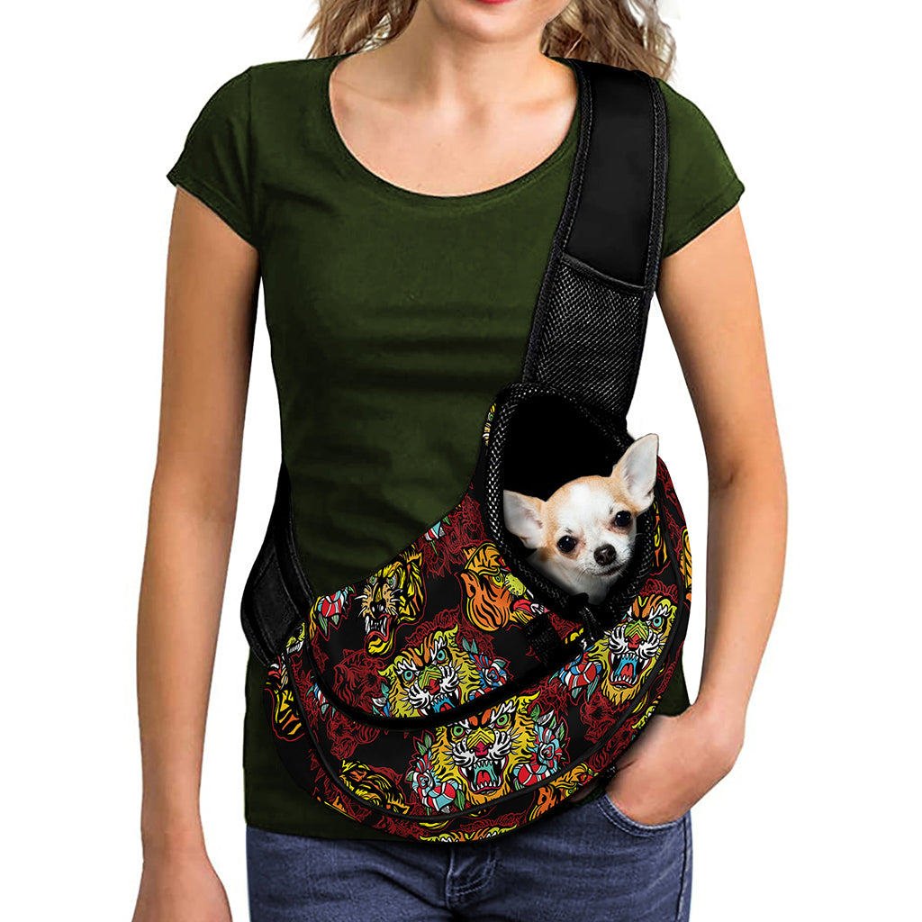 Red Tiger Tattoo Pattern Print Pet Sling Carrier