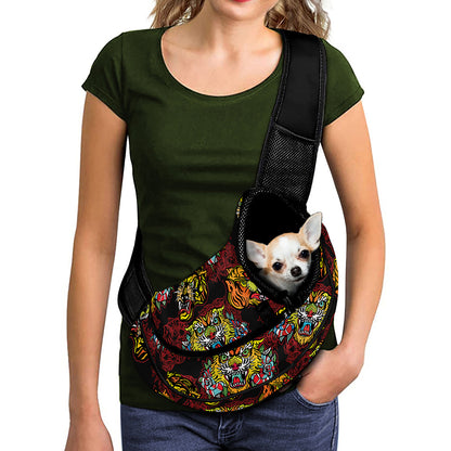 Red Tiger Tattoo Pattern Print Pet Sling Carrier