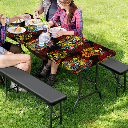 Red Tiger Tattoo Pattern Print Picnic Table Cover