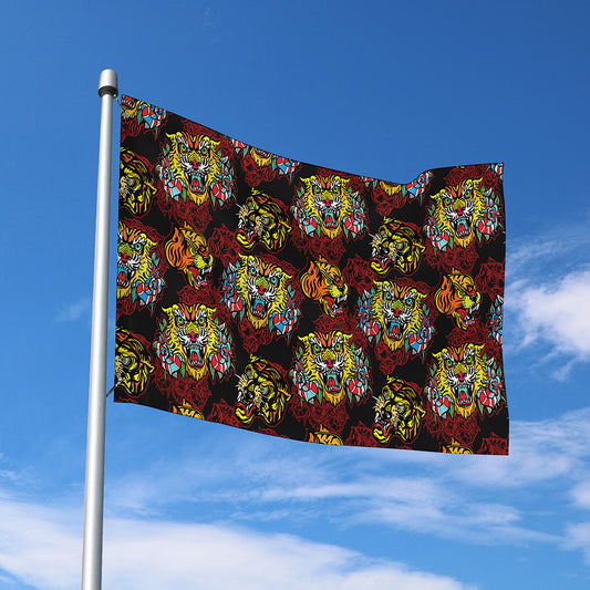 Red Tiger Tattoo Pattern Print Polyester Flag