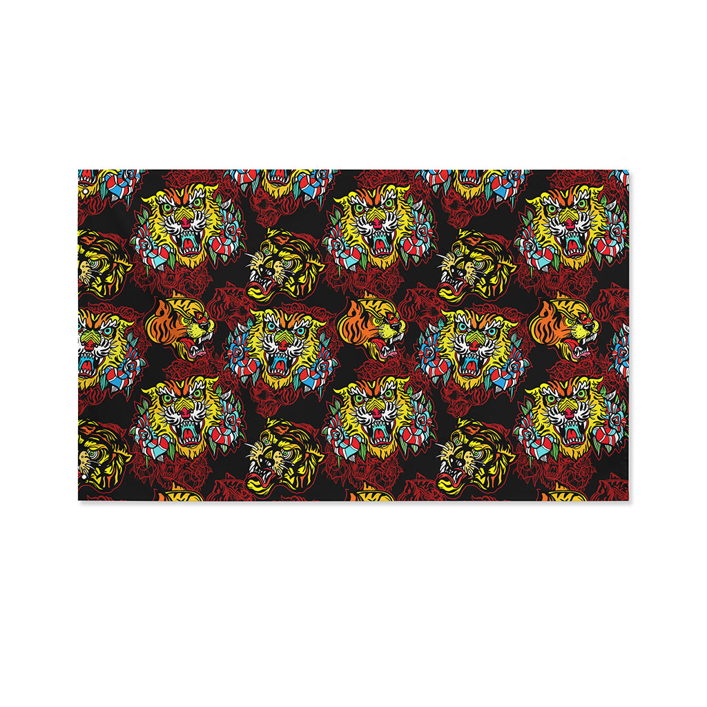 Red Tiger Tattoo Pattern Print Polyester Flag