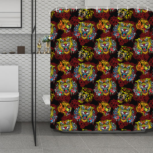Red Tiger Tattoo Pattern Print Polyester Shower Curtain