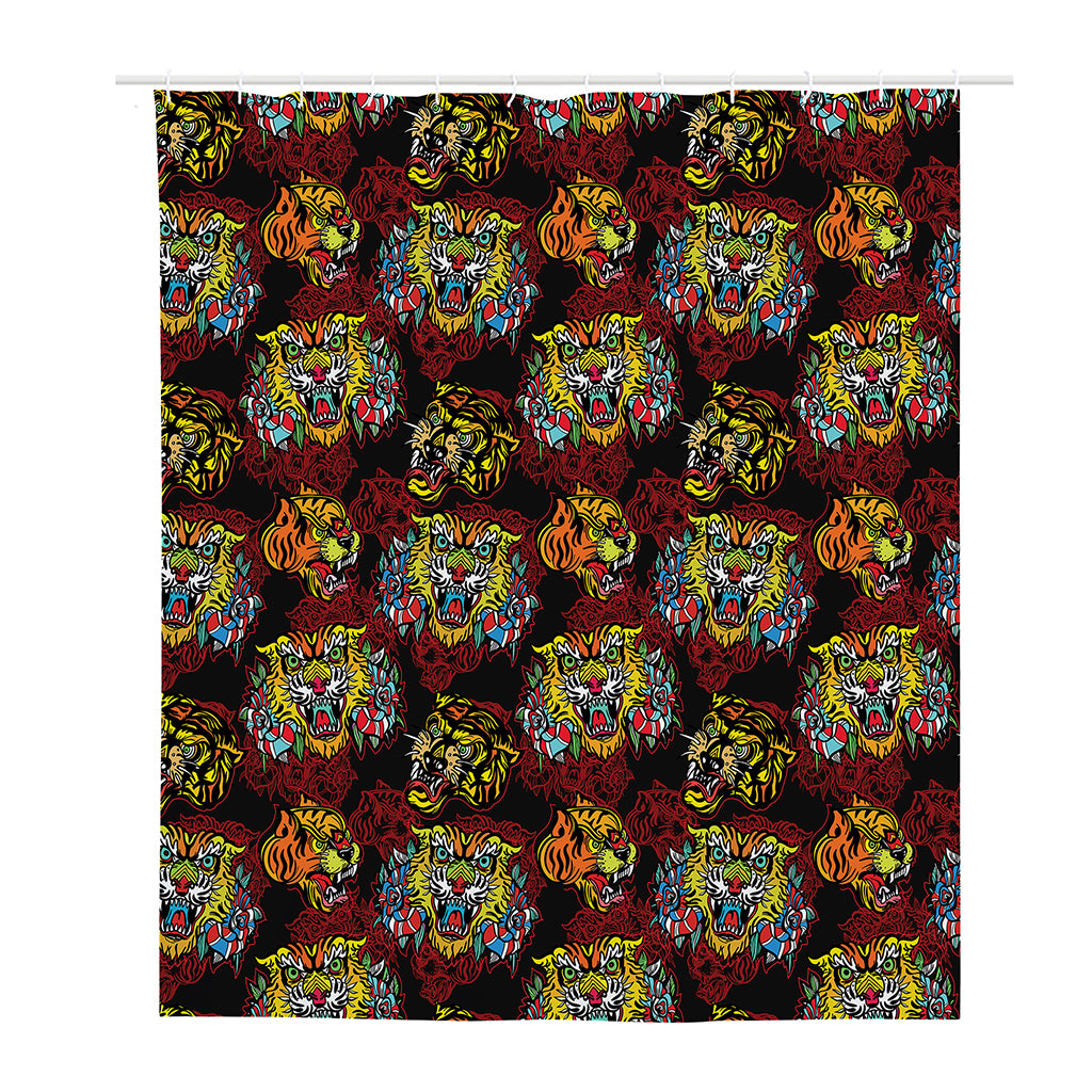 Red Tiger Tattoo Pattern Print Polyester Shower Curtain