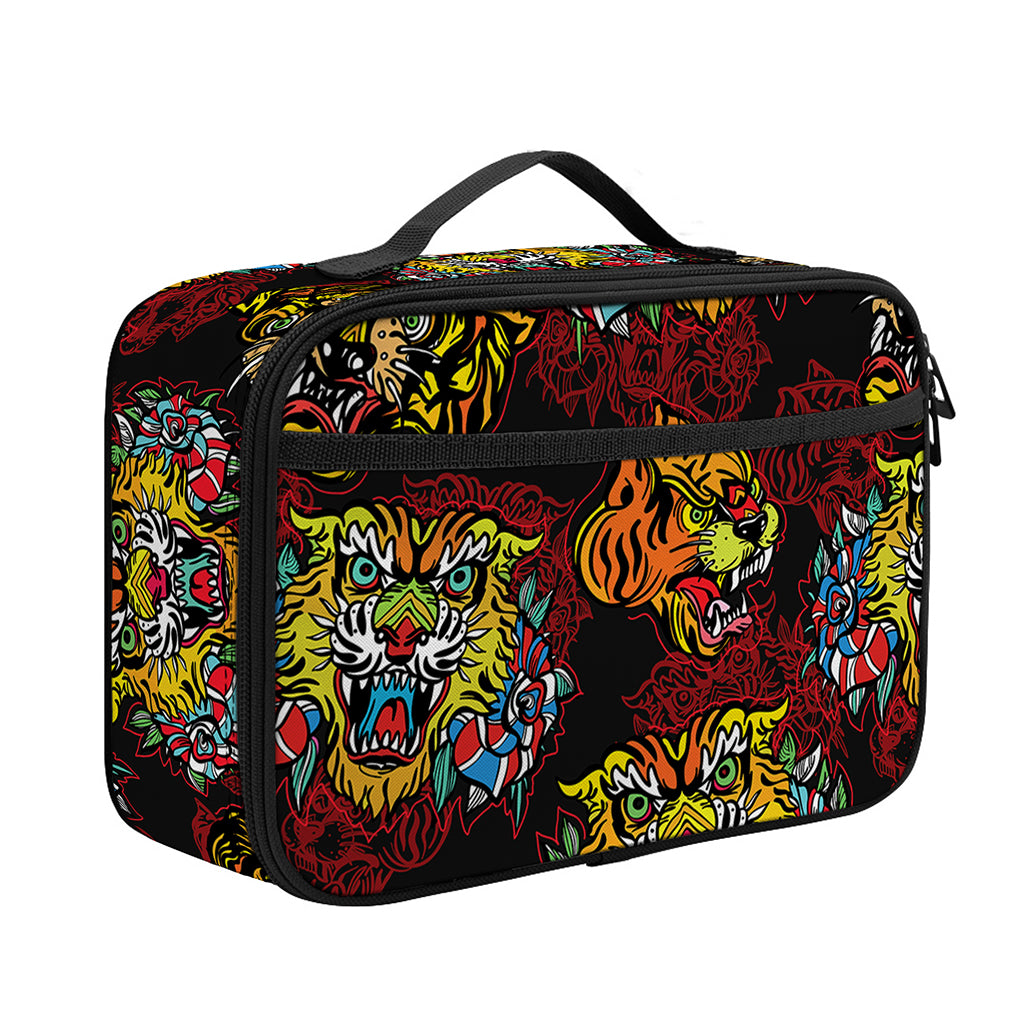 Red Tiger Tattoo Pattern Print Portable Lunch Bag