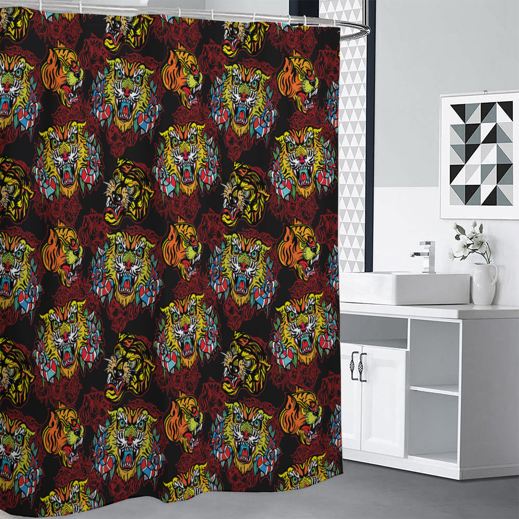 Red Tiger Tattoo Pattern Print Premium Shower Curtain