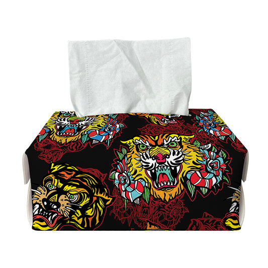 Red Tiger Tattoo Pattern Print Rectangle Tissue Box Cover