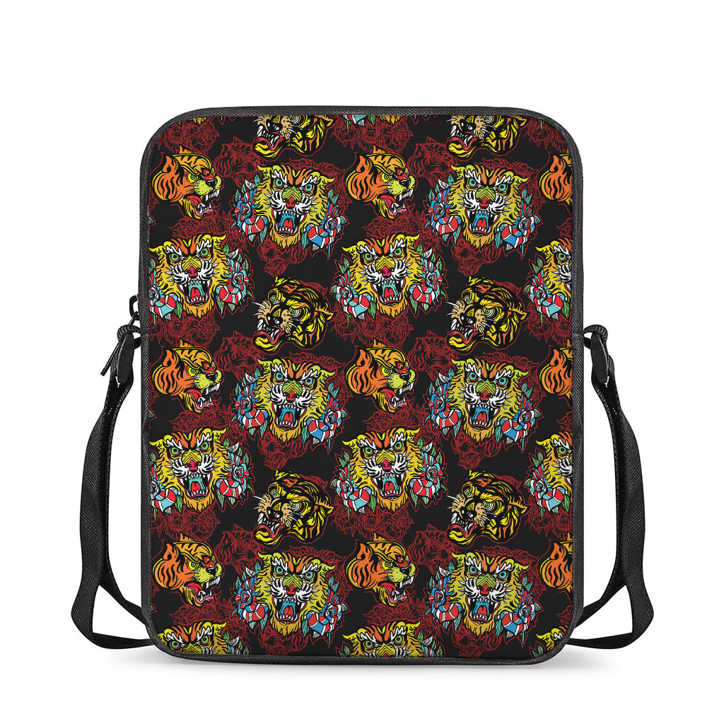 Red Tiger Tattoo Pattern Print Rectangular Crossbody Bag