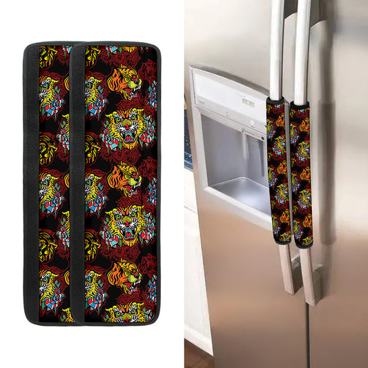Red Tiger Tattoo Pattern Print Refrigerator Handle Covers