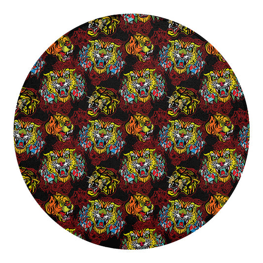 Red Tiger Tattoo Pattern Print Round Blanket