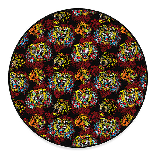 Red Tiger Tattoo Pattern Print Round Floor Mat
