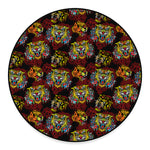 Red Tiger Tattoo Pattern Print Round Floor Mat