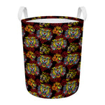 Red Tiger Tattoo Pattern Print Round Laundry Basket